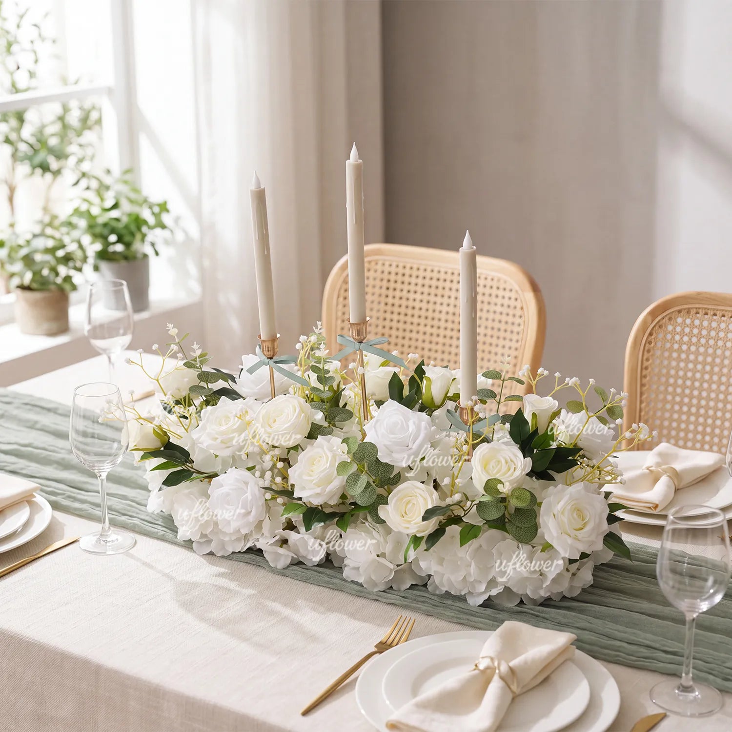 Uflower Tall LED Candelabra  Flower Row | Flameless Centerpiece