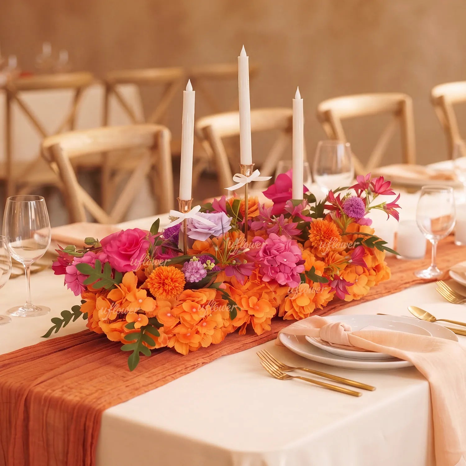 Uflower Tall LED Candelabra  Flower Row | Flameless Centerpiece