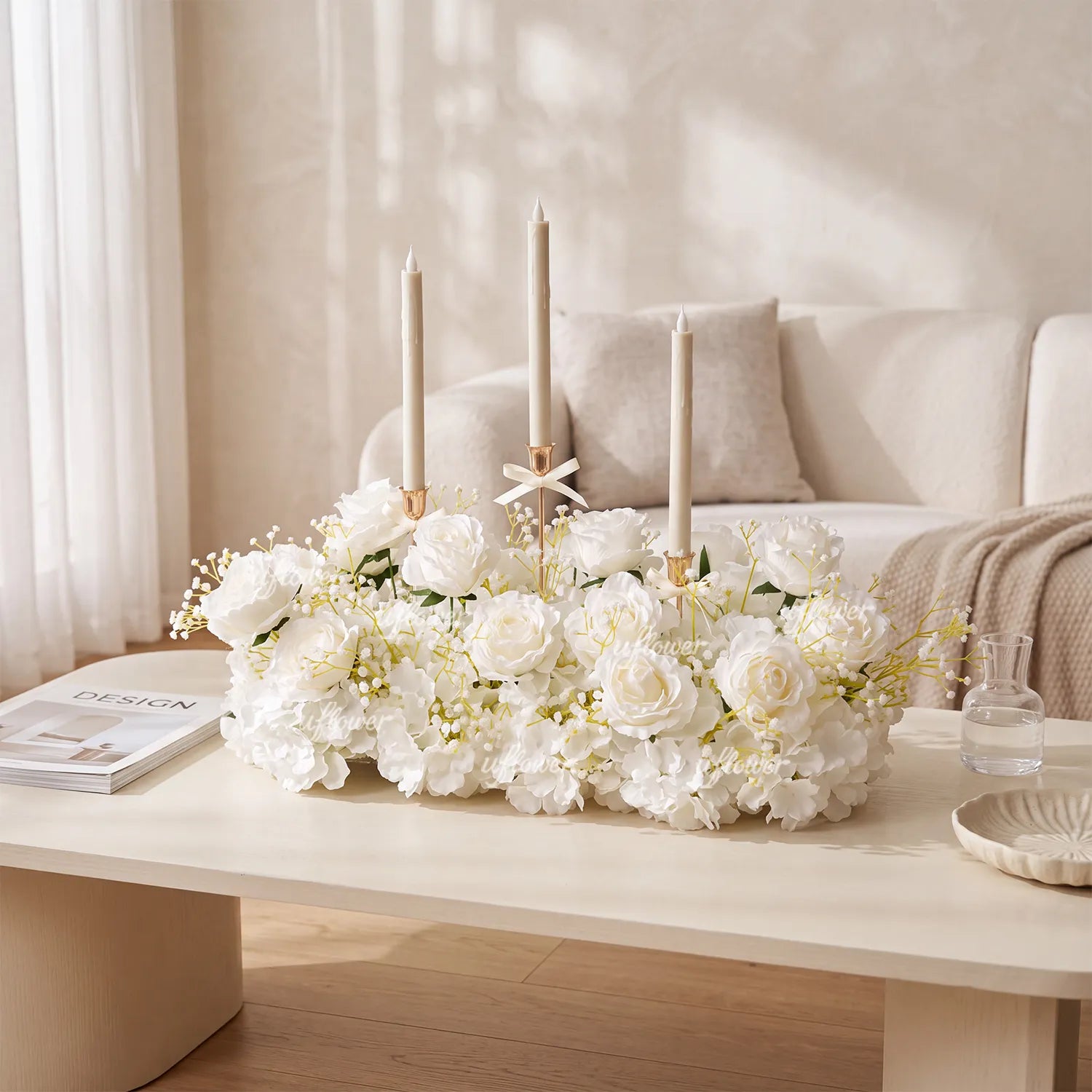 Uflower Tall LED Candelabra  Flower Row | Flameless Centerpiece