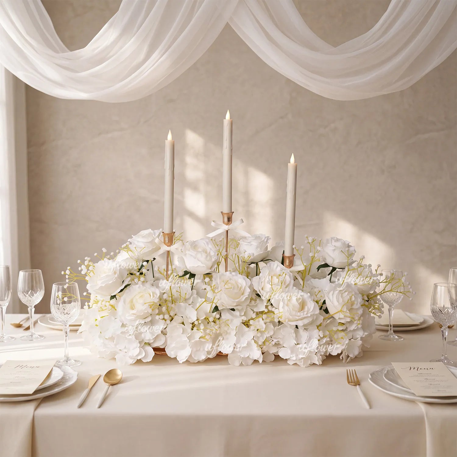 Uflower Tall LED Candelabra  Flower Row | Flameless Centerpiece