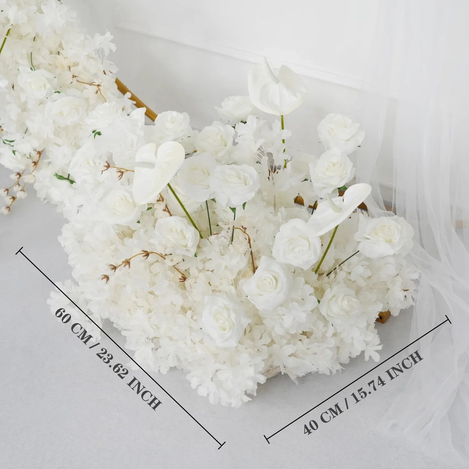White Roses Row Artificial White Row Rose Cherry Blossom KT Background Set - Uflower