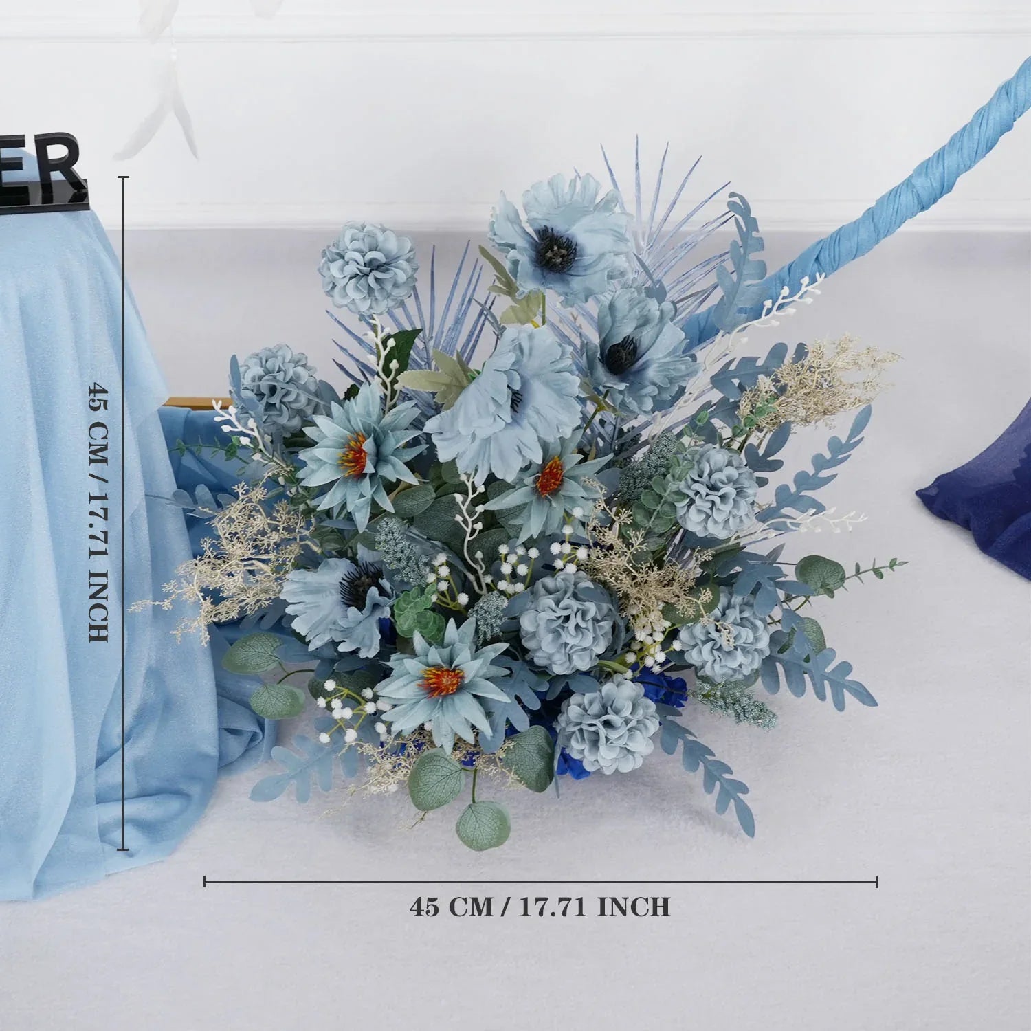 Artificial Grayish Blue Wedding KT Backdrop Flower Row Decor SET80072 - Uflower