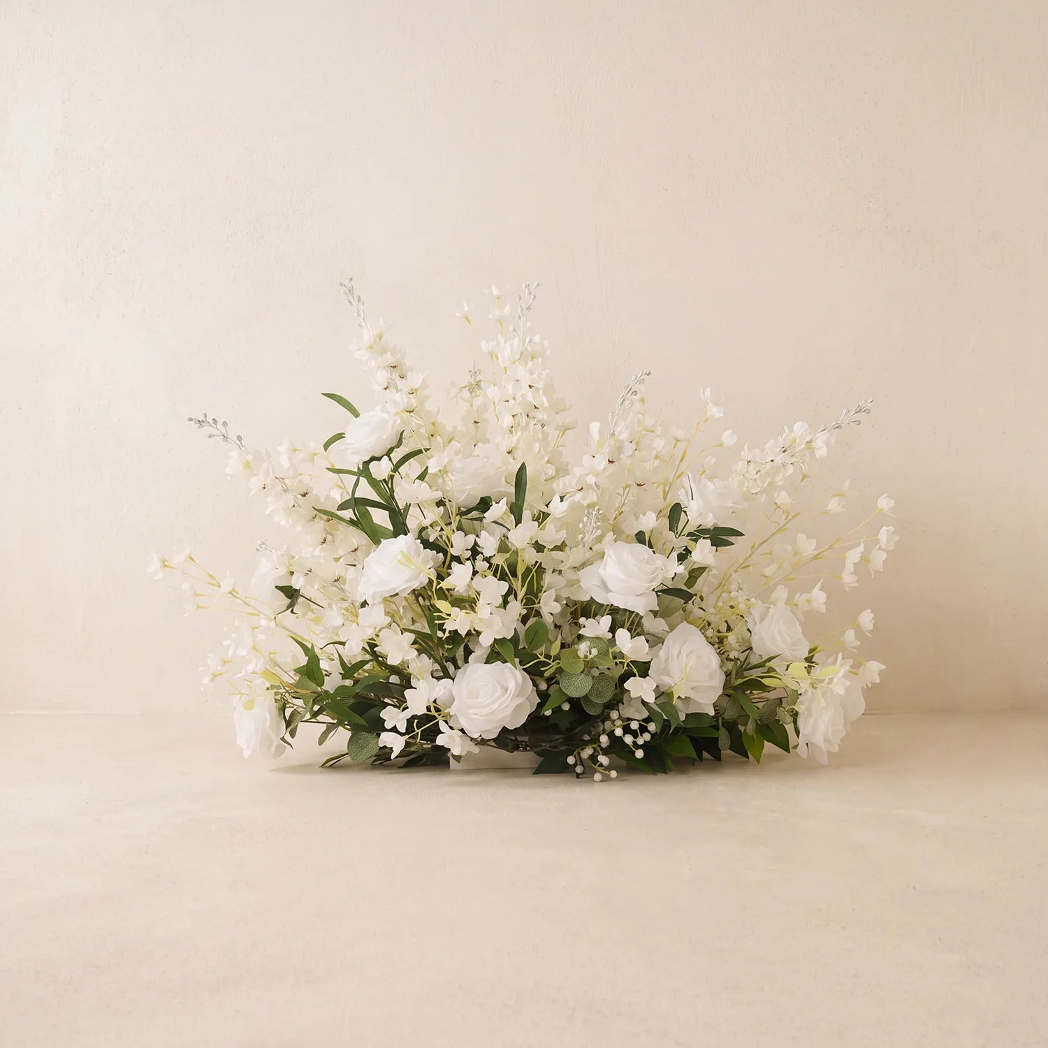 White & Green Curated Garden Wedding Decor | Arch, Ground Flowers & Table Flowers