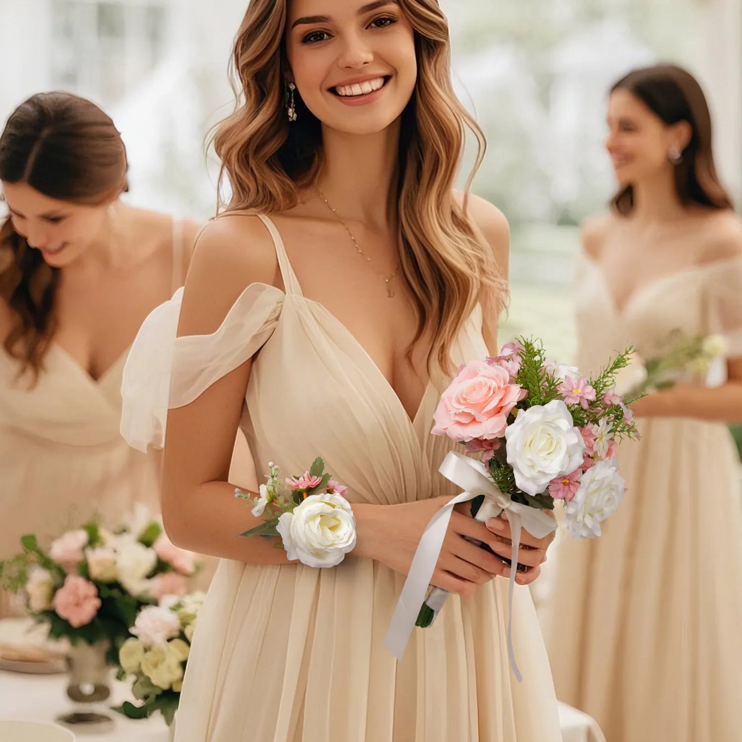 Uflower Wrist Corsages in Pink White MG80001-04*6