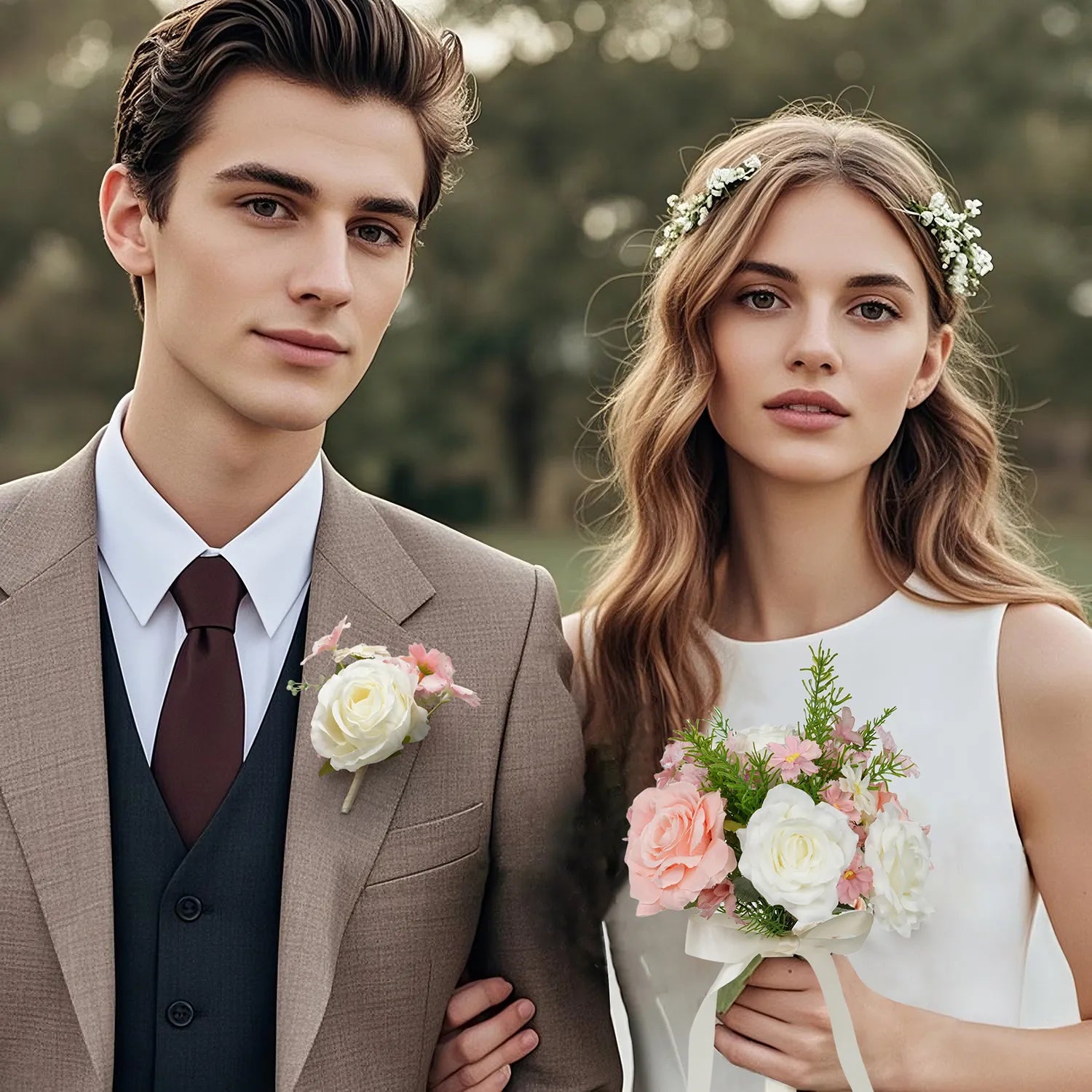 Uflower Boutonnieres in Pink White MG80001-03*6