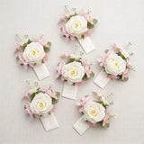 Uflower 6 broches boutonnieres rose blanc avec carte MG80001-02*6
