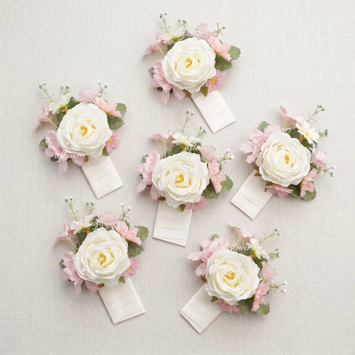 Uflower 6 broches boutonnieres rose blanc avec carte MG80001-02*6