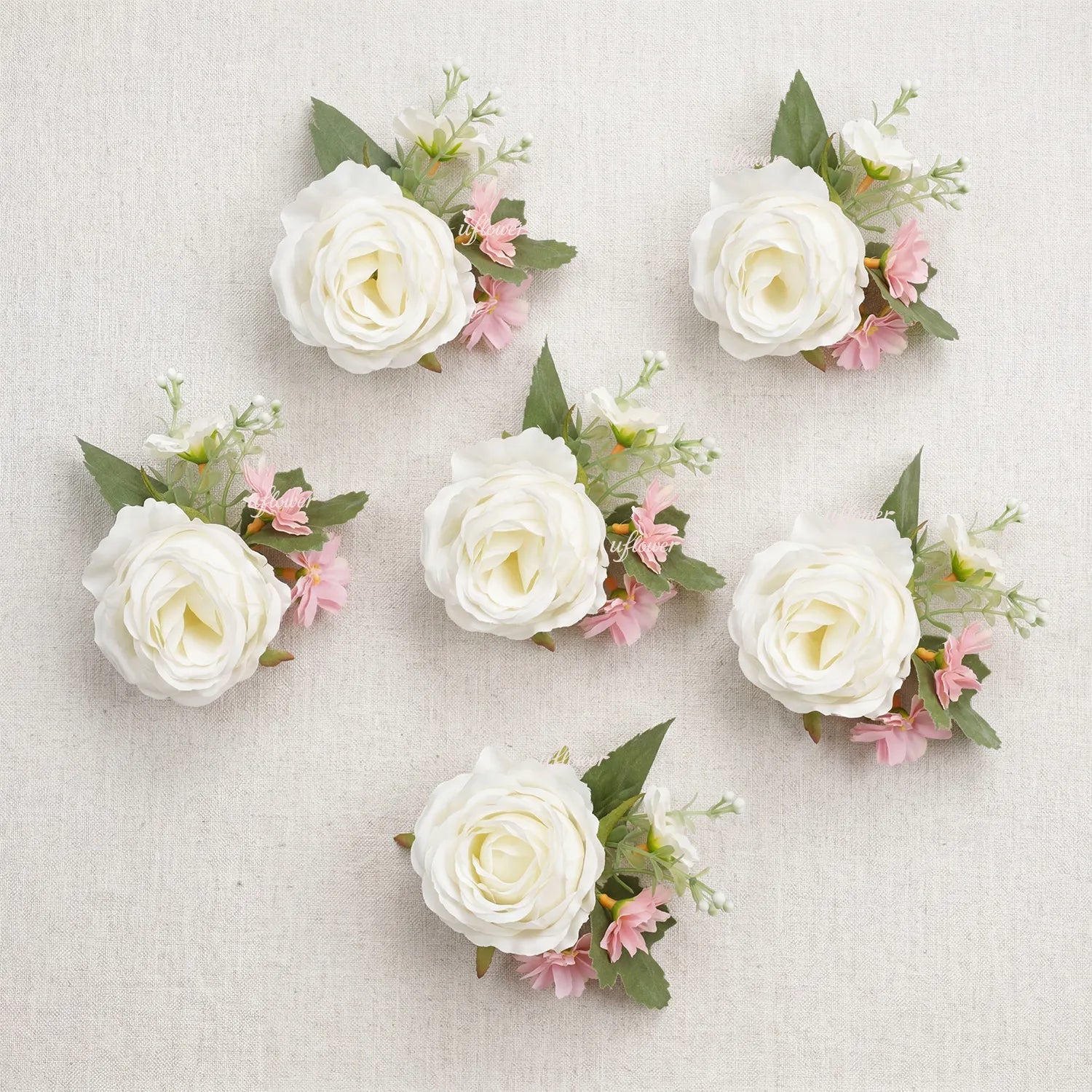 Uflower 6Pcs Pink White Wrist Corsages MG80001-04*6