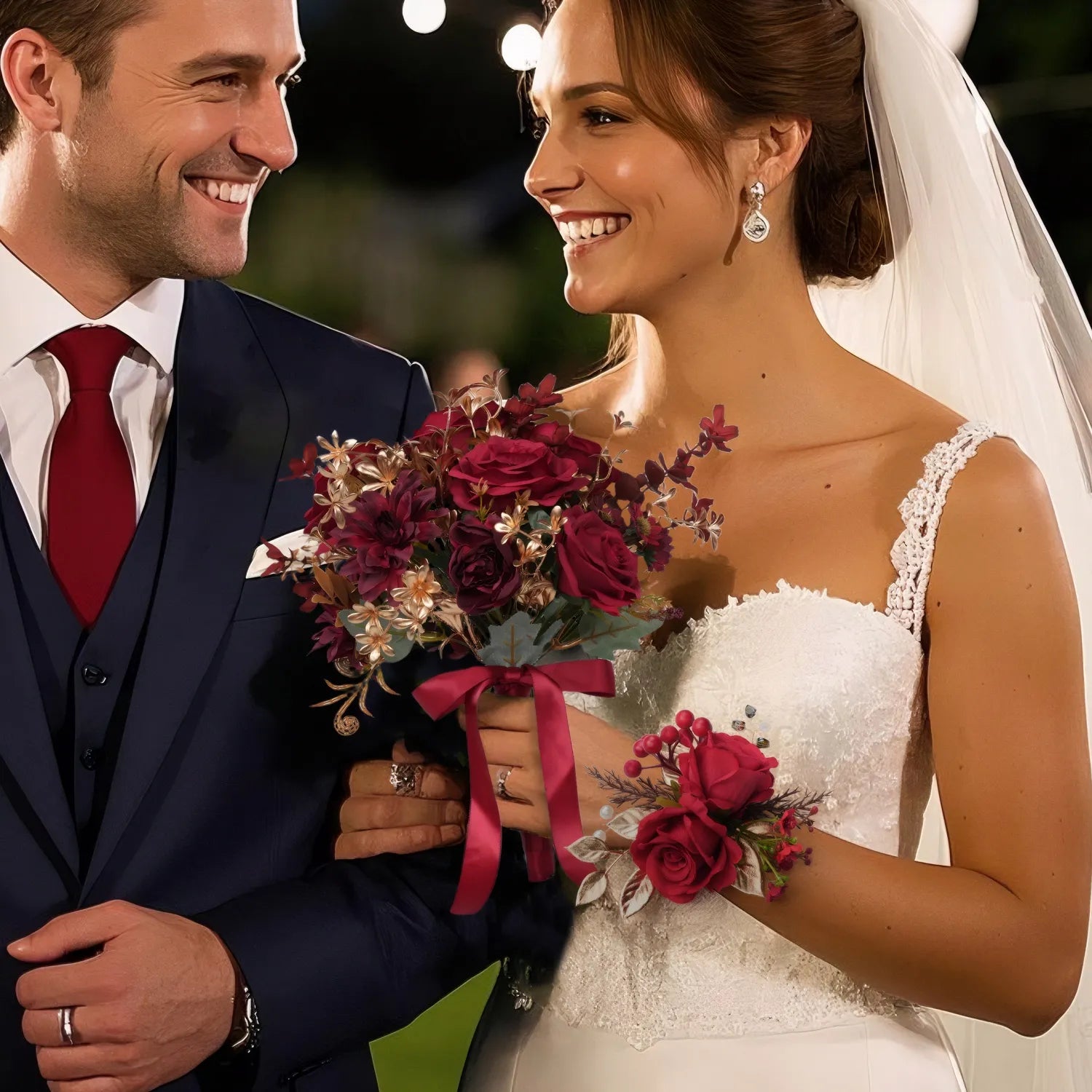 Uflower Wrist Corsages in Red MG80002-04*6