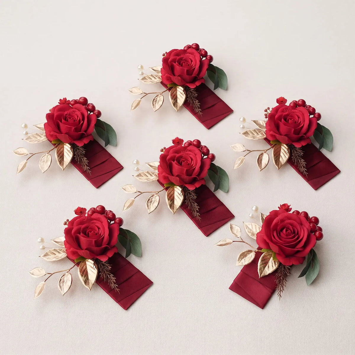 Uflower 6Pcs Red Boutonnieres With Card MG80002-02*6