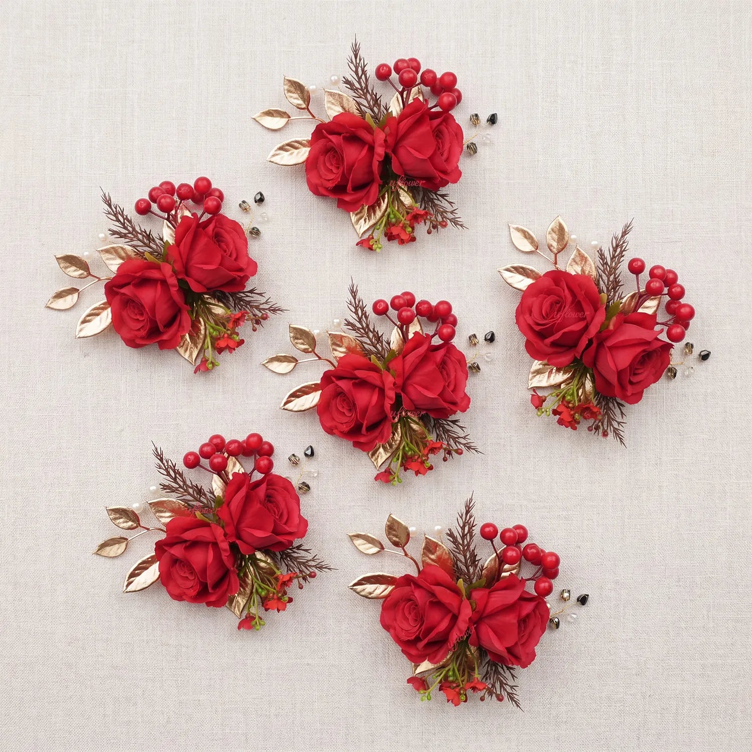 Uflower 6Pcs Red Wrist Corsages MG80002-04*6
