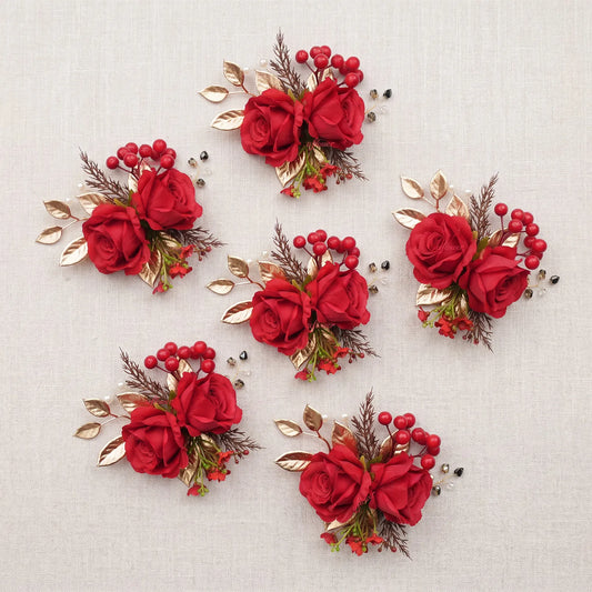 Uflower 6 pièces corsages de poignet rouges MG80002-04*6