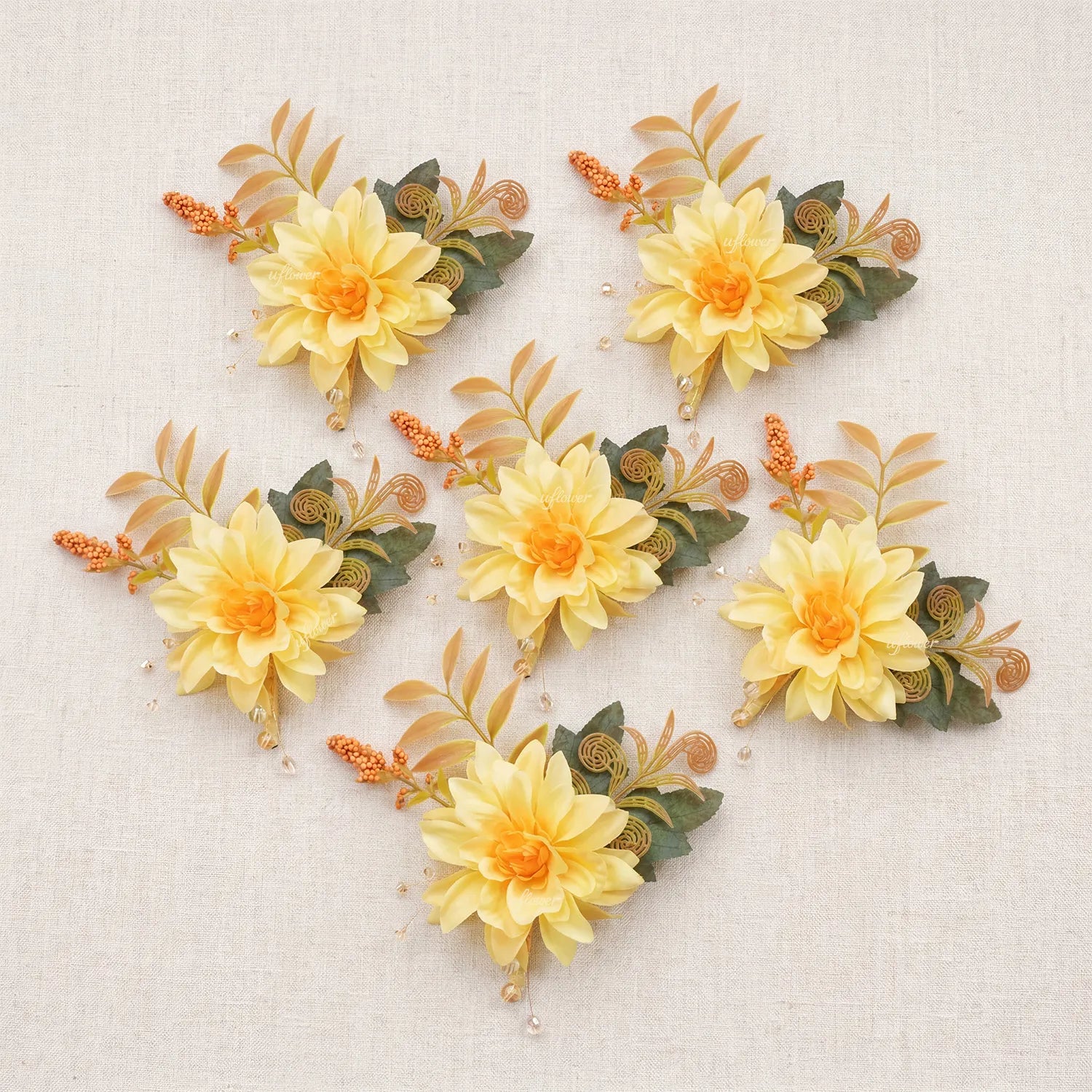 Uflower 6Pcs Yellow Boutonnieres MG80003-03*6