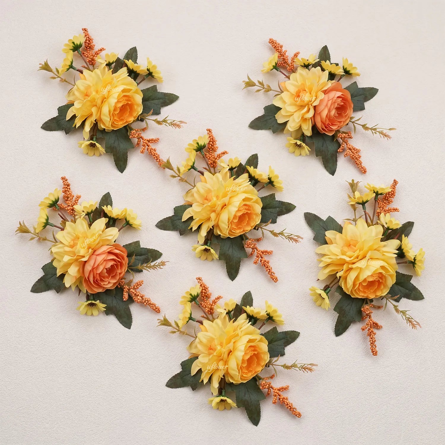 Uflower 6Pcs Yellow Wrist Corsages MG80003-04*6