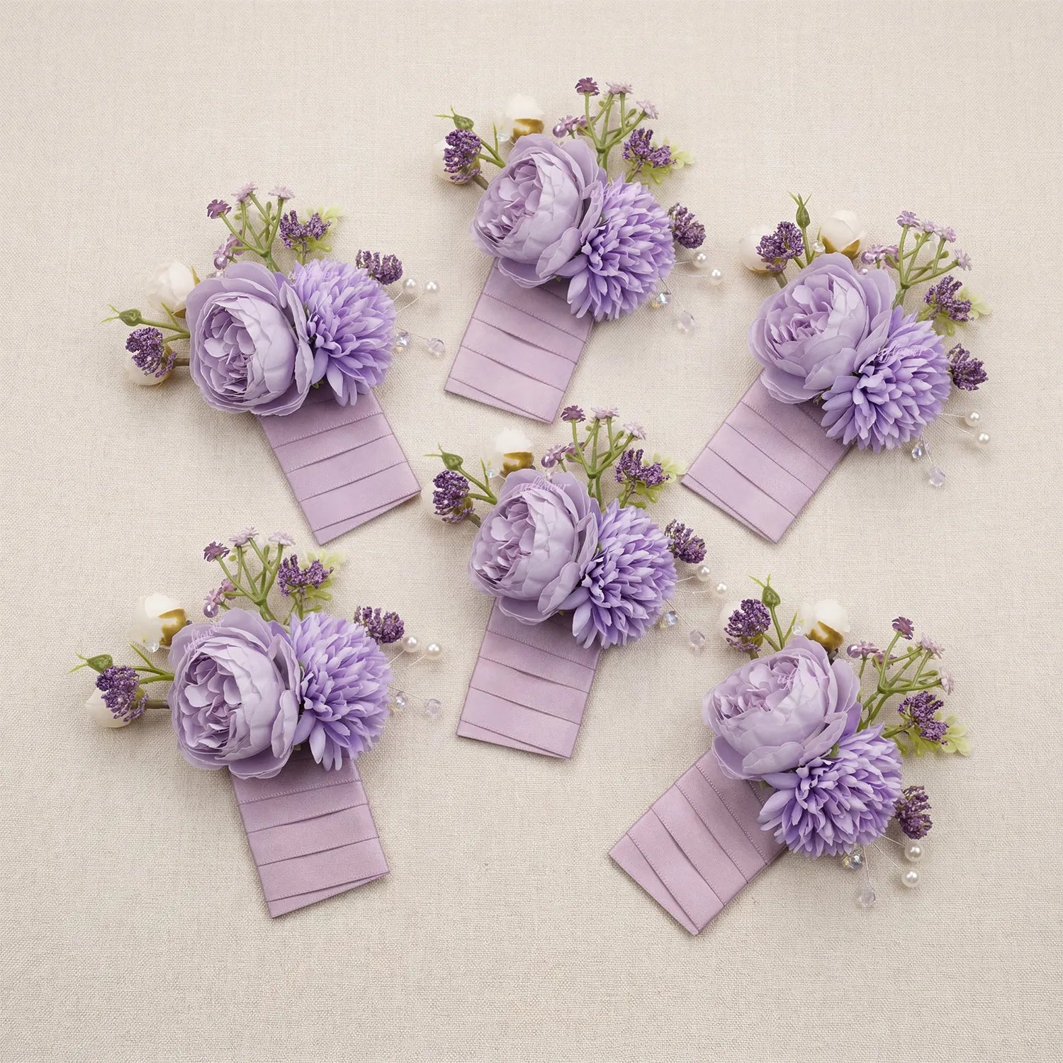 Uflower 6Pcs Lilac Boutonnieres with Card MG80004-02*6