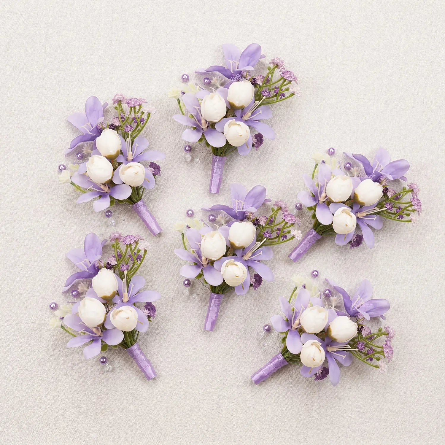 Uflower 6Pcs Lilac Boutonnieres MG80004-03*6