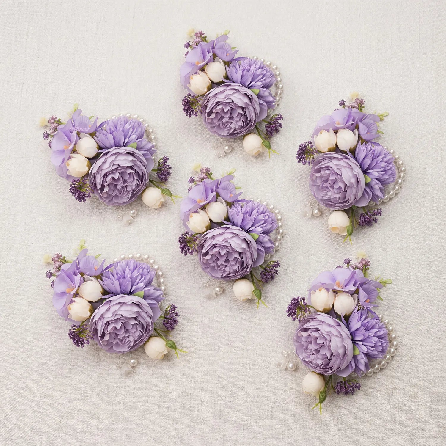 Uflower 6Pcs Lilac Wrist Corsages MG80004-04*6