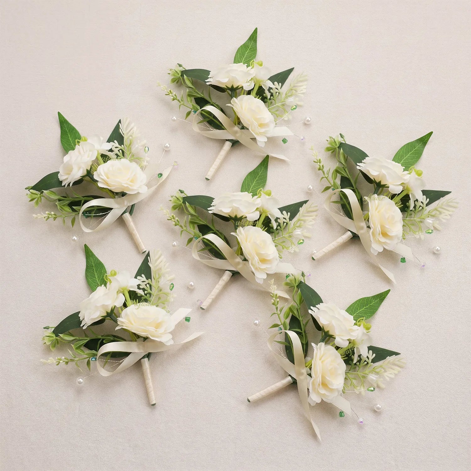 Uflower 6Pcs Ivory Boutonnieres MG80005-03*6
