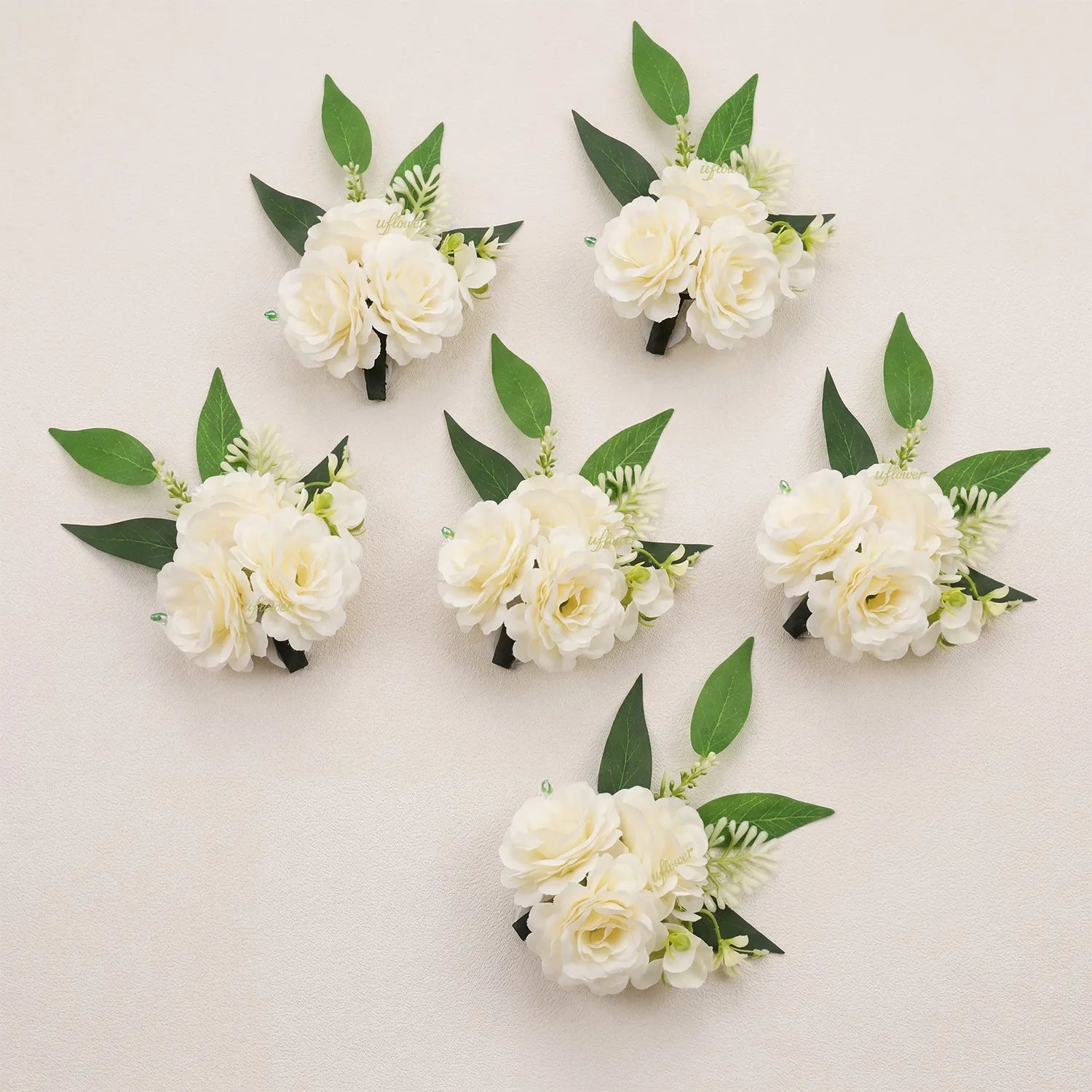 Uflower 6Pcs Ivory Wrist Corsages MG80005-04*6