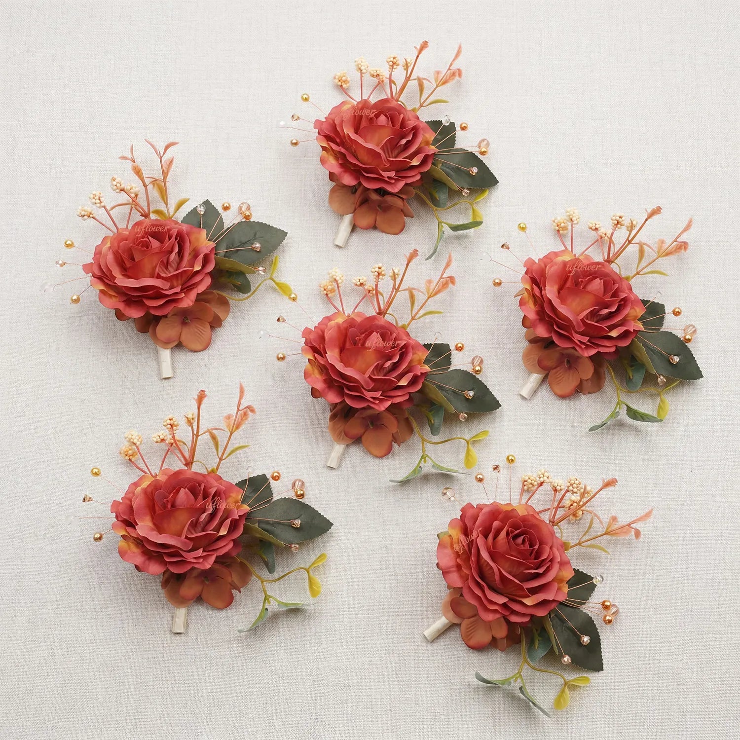 Uflower 6Pcs Amber Boutonnieres MG80006-03*6