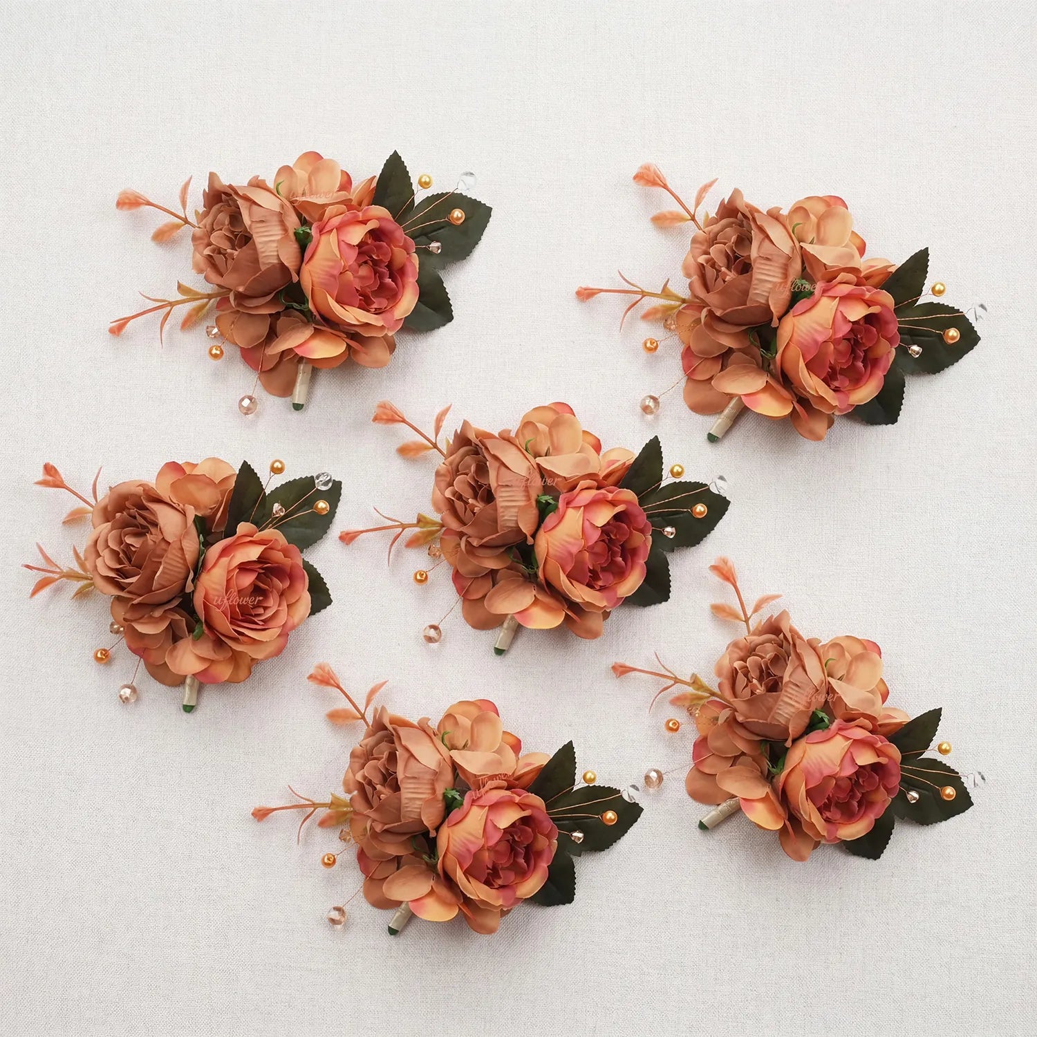 Uflower 6Pcs Amber Boutonnieres MG80006-04*6