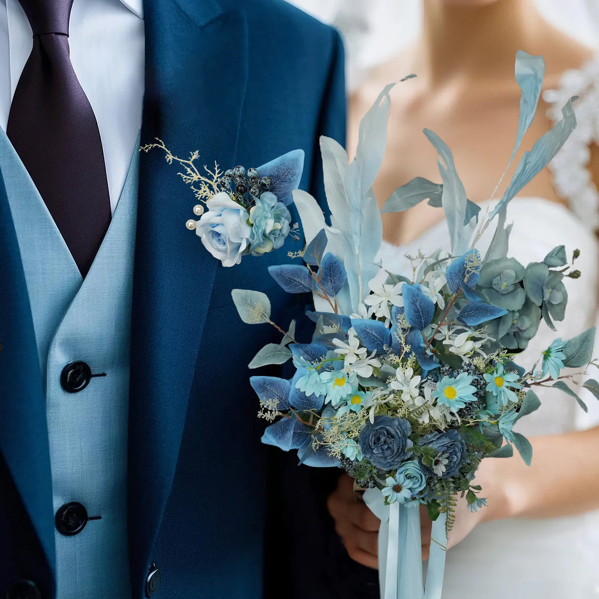 Uflower Boutonnieres in Dusty Blue with Card MG80007-02*6