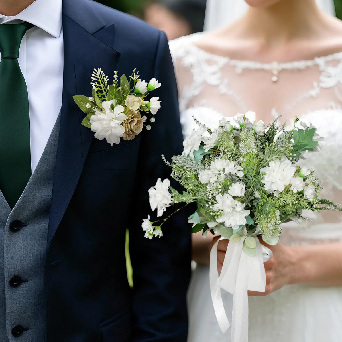 Uflower Boutonnières Vert Blanc avec Carte MG80008-02*6