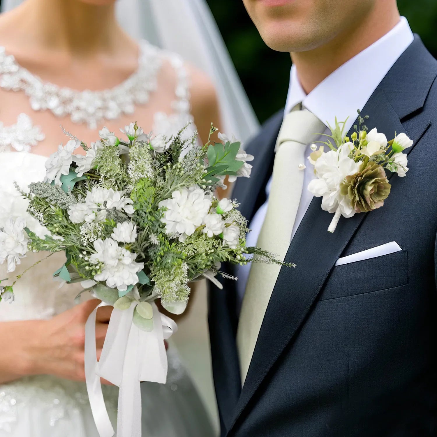 Uflower Boutonnieres in Green White MG80008-03*6