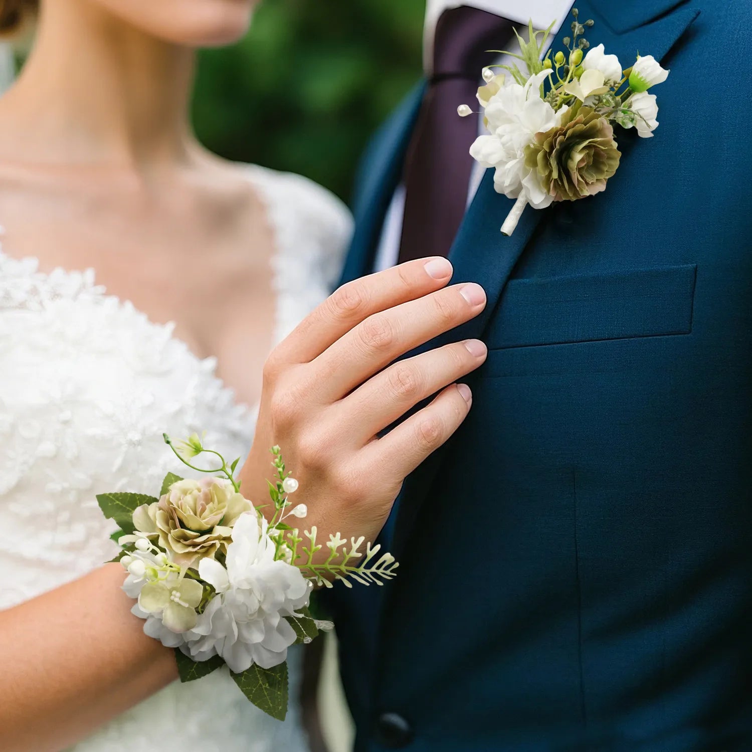 Uflower Wrist Corsages in Green White MG80008-04*6