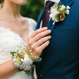Uflower Wrist Corsages in Green White MG80008-04*6
