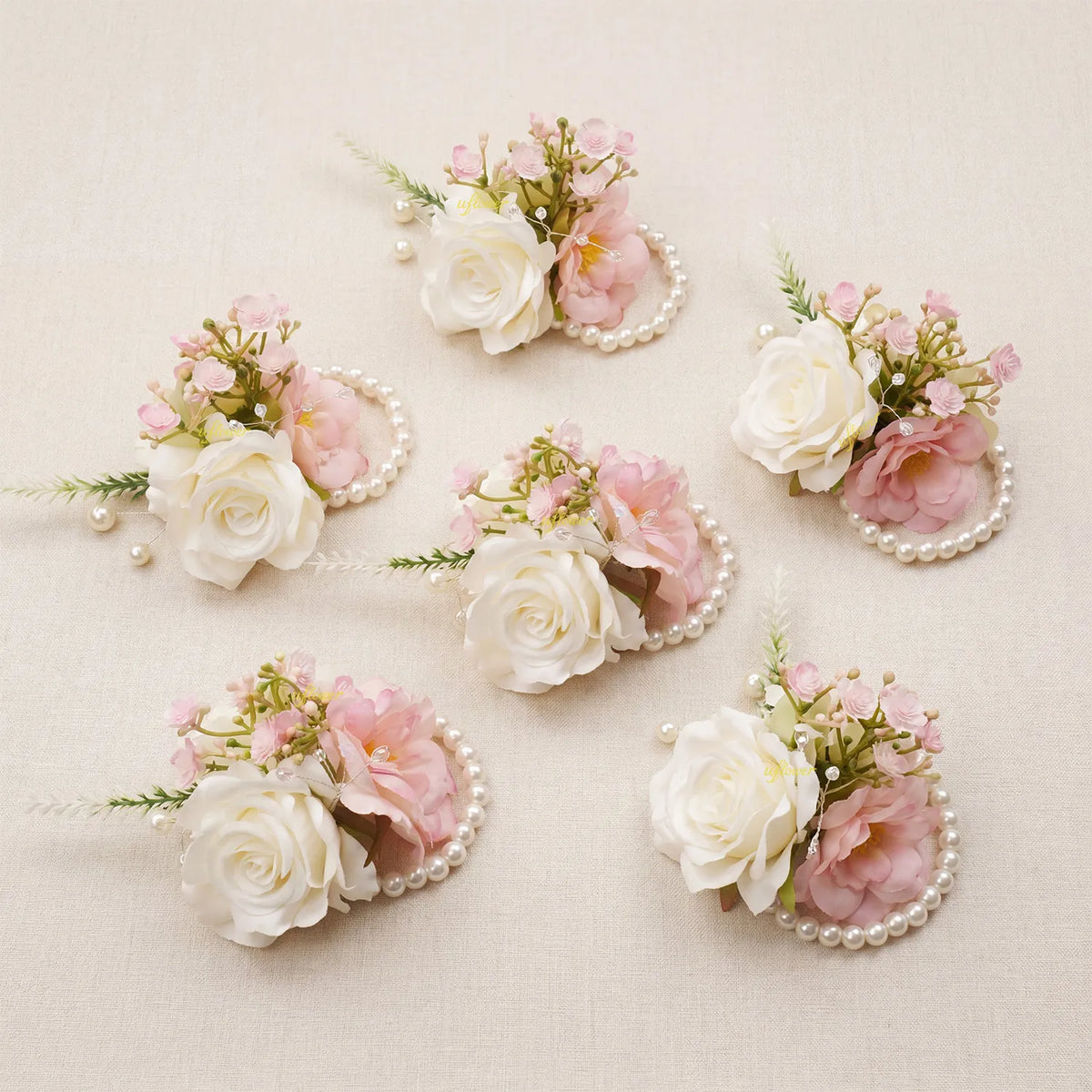 Uflower Wrist Corsages in Blush White MG80009-04*6
