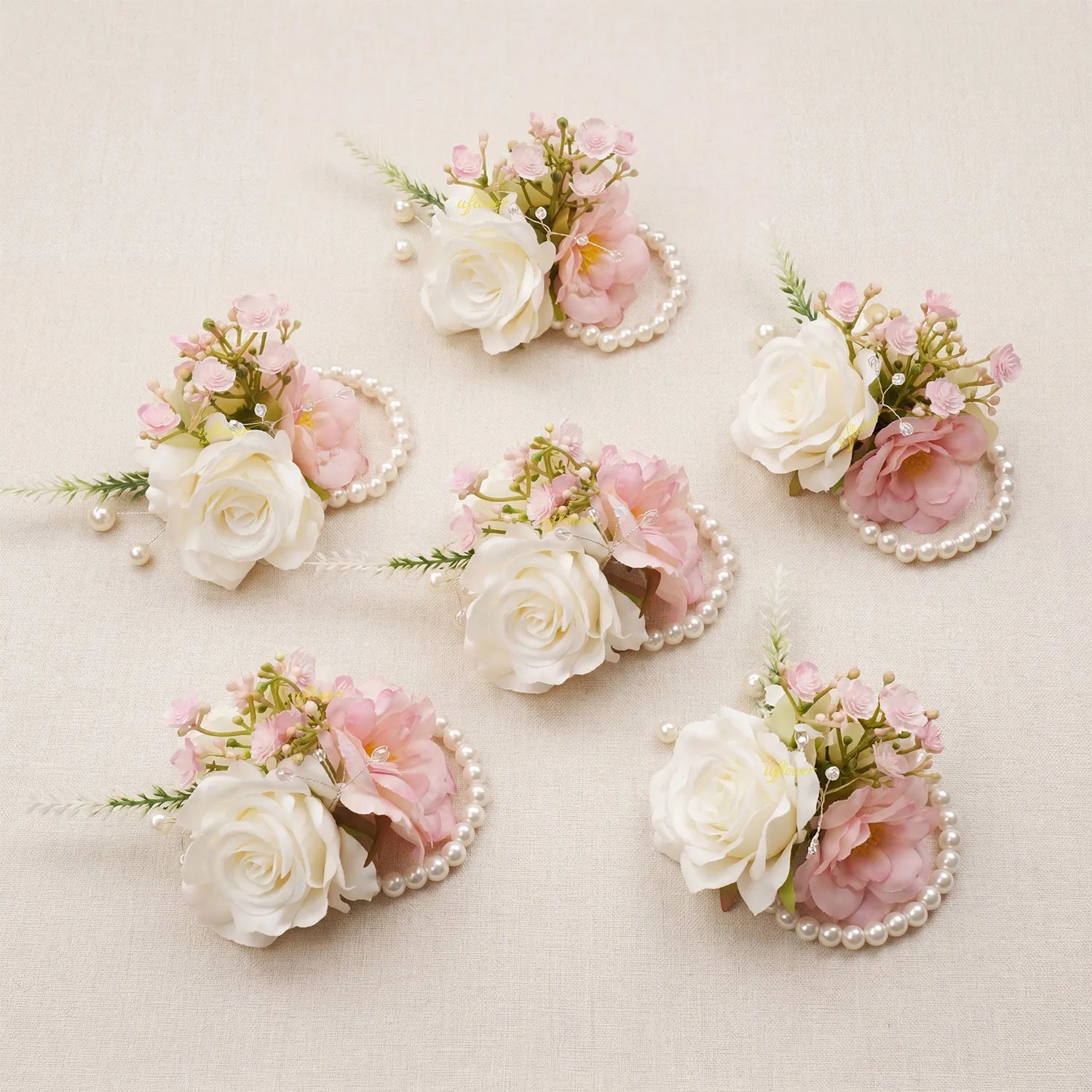 Uflower Wrist Corsages in Blush White MG80009-04*6