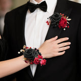 Uflower Black & Red Wrist Corsages for Weddings & Events MG80011-04*6