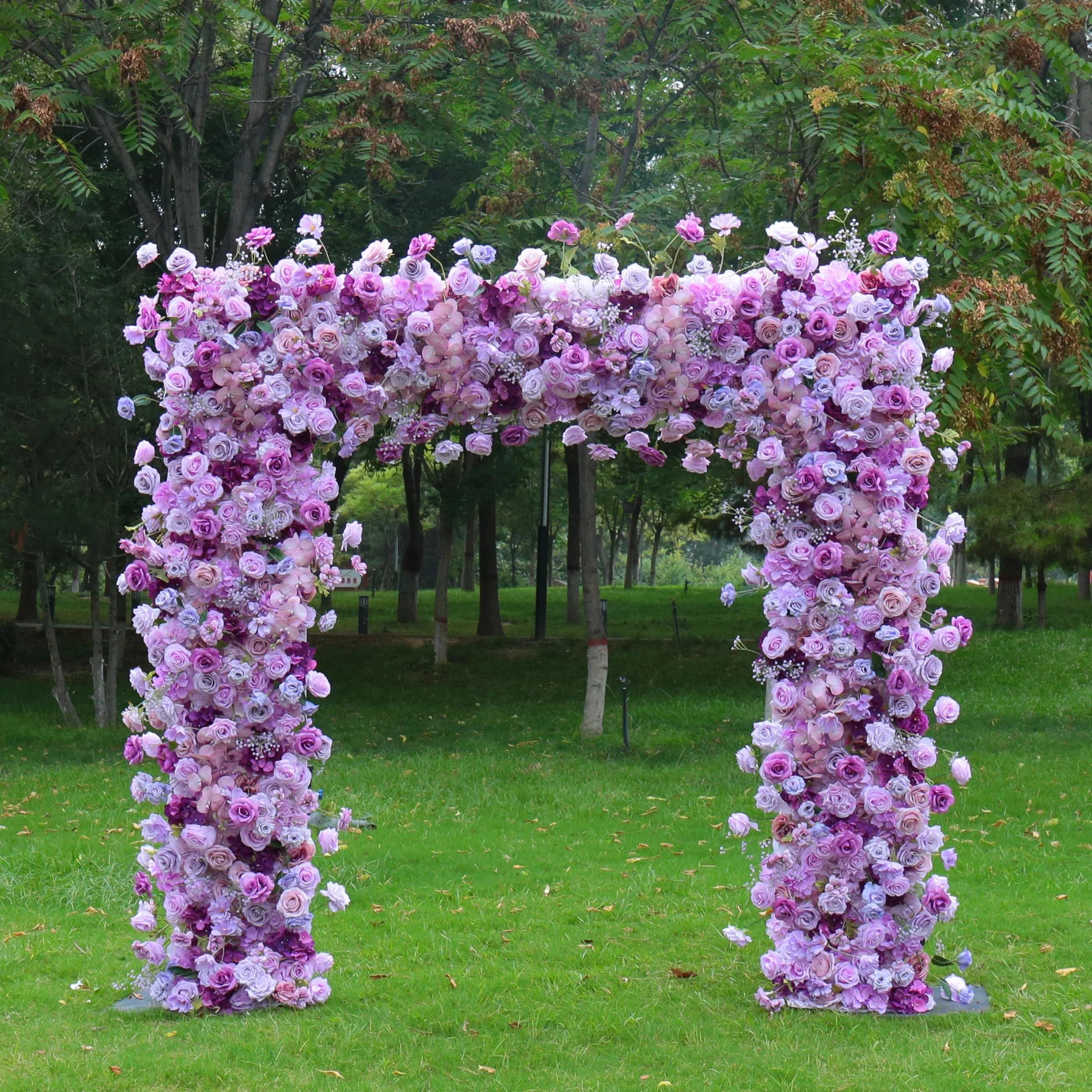 Uflower Purple Rose Floral Square Arch Wedding Party Backdrop Decoration - Uflower