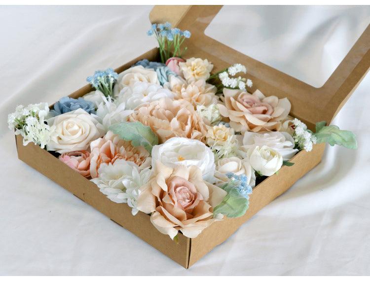 Flower Box Silk Blooming Flowers Milk Tea Color Roses - Uflower
