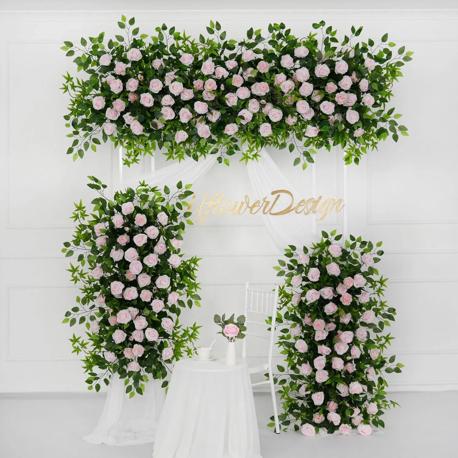 Uflower Pink Faux Flower Wall Backdrop Flower Row Decortion SET80055 - Uflower