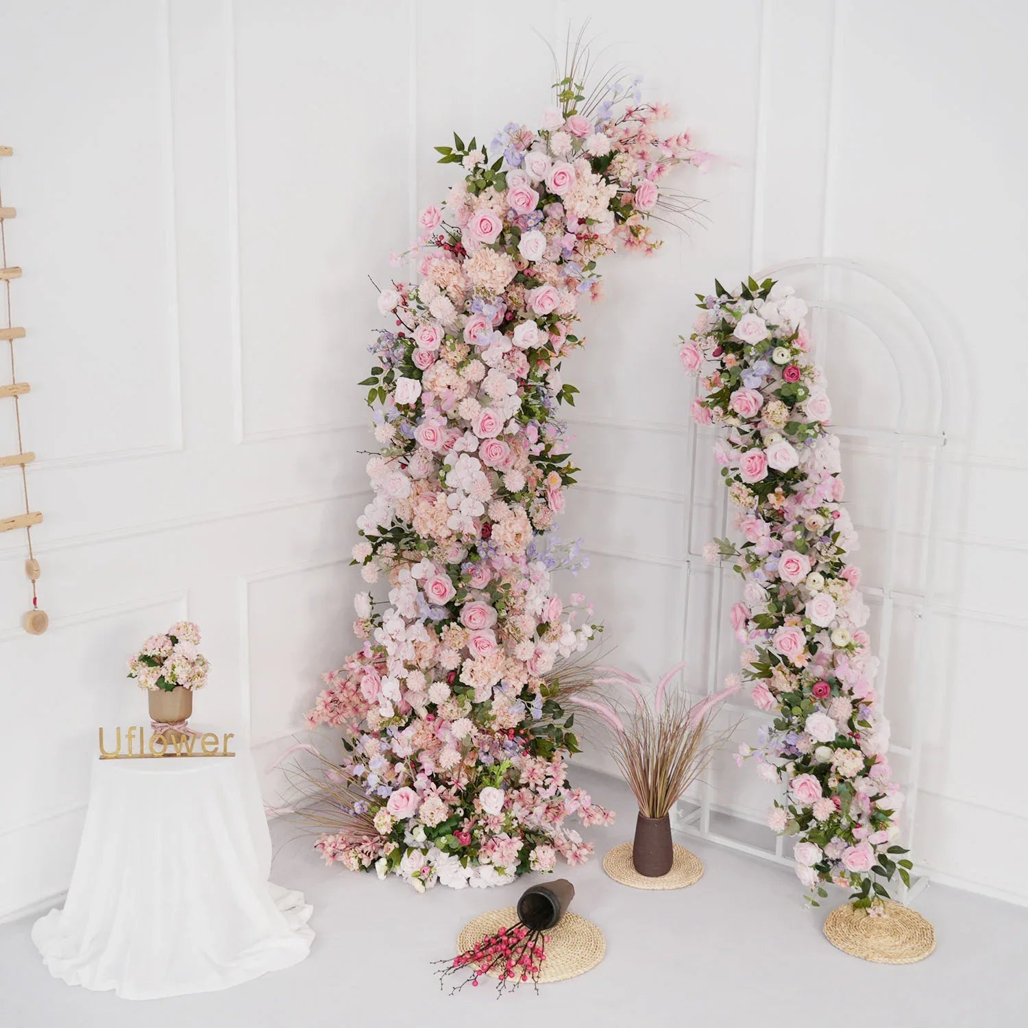 Uflower Pink Rose Wedding Horn Arch Backdrop Decor SET80043 - Uflower