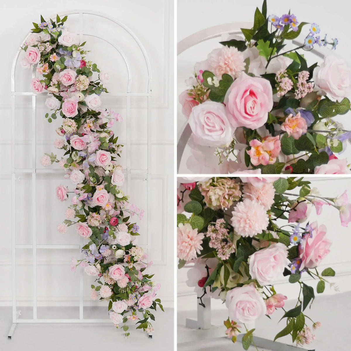 Uflower Pink Rose Wedding Horn Arch Backdrop Decor SET80043 - Uflower