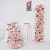 Uflower Pink Roses Backdrop Wall Flower Row Wedding Decor MC80024 - Uflower