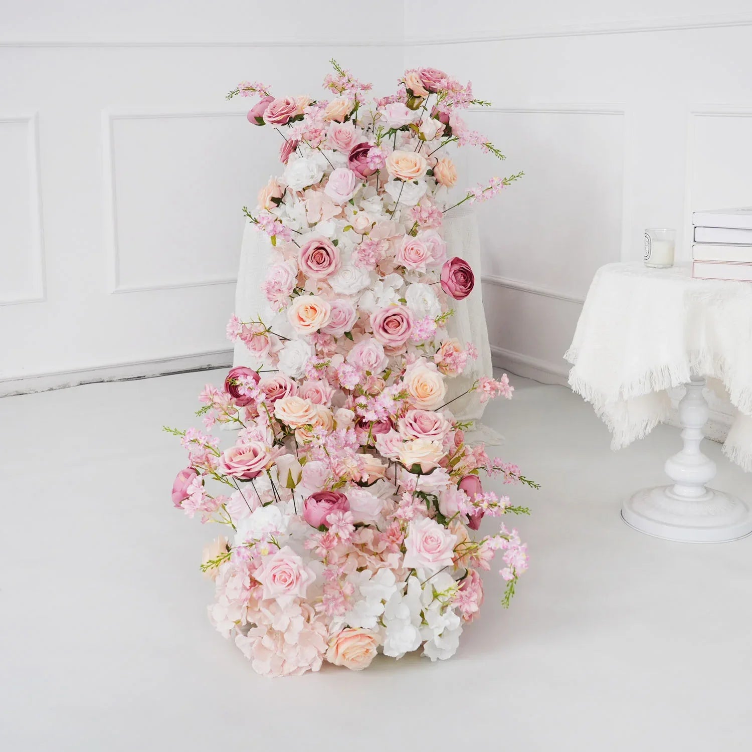 Uflower Pink Roses Backdrop Wall Flower Row Wedding Decor MC80024 - Uflower