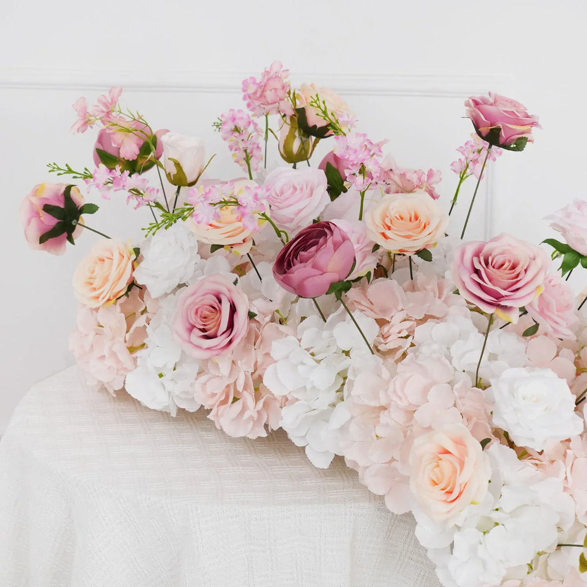 Uflower Pink Roses Backdrop Wall Flower Row Wedding Decor MC80024 - Uflower