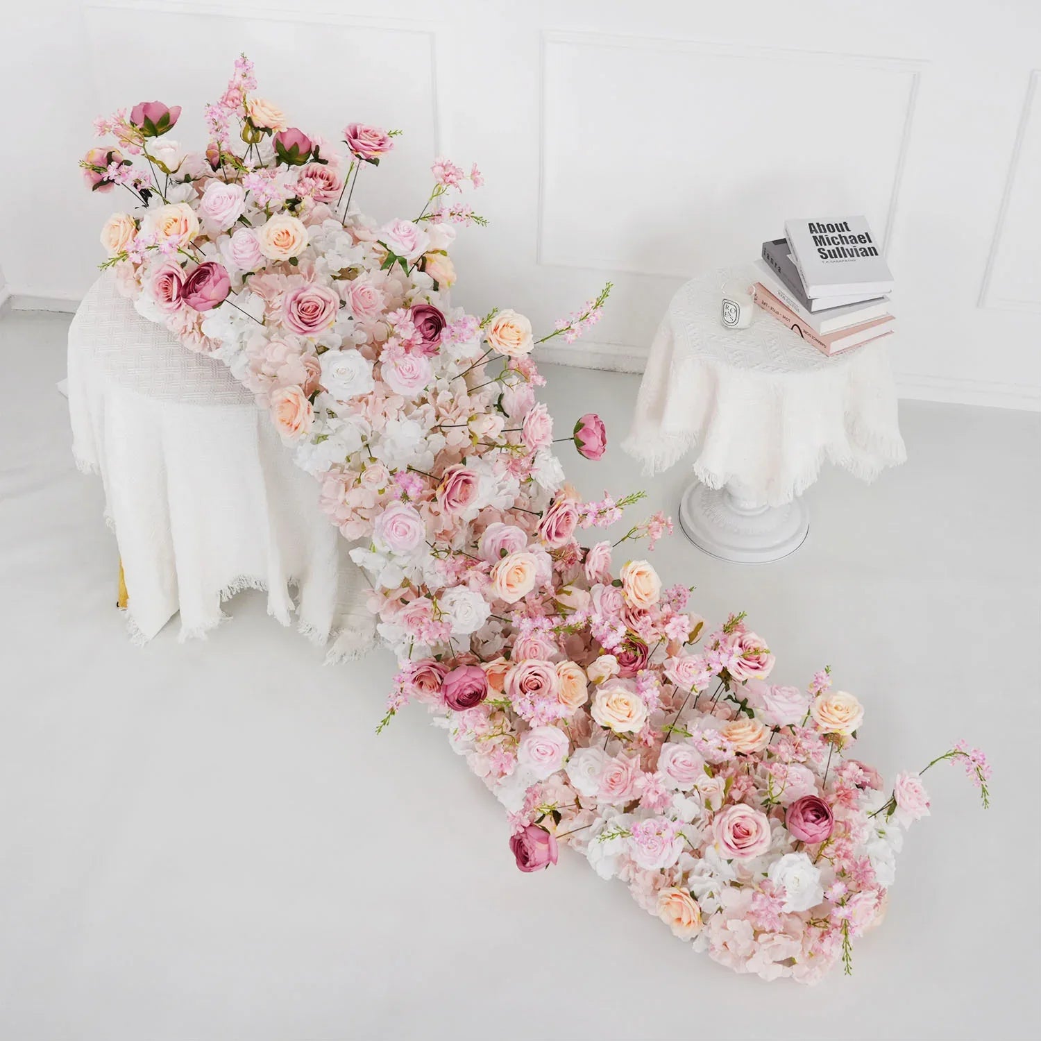 Uflower Pink Roses Backdrop Wall Flower Row Wedding Decor MC80024 - Uflower