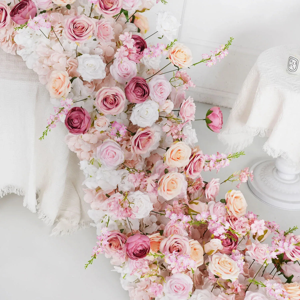 Uflower Pink Roses Backdrop Wall Flower Row Wedding Decor MC80024 - Uflower