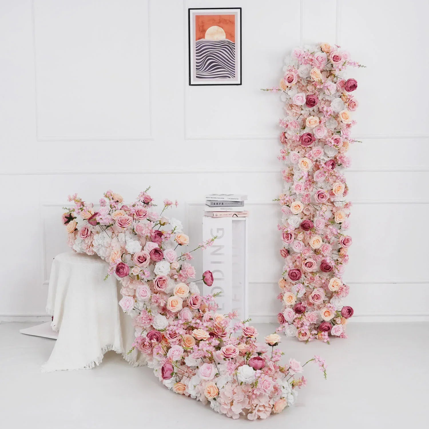 Uflower Pink Roses Backdrop Wall Flower Row Wedding Decor MC80024 - Uflower