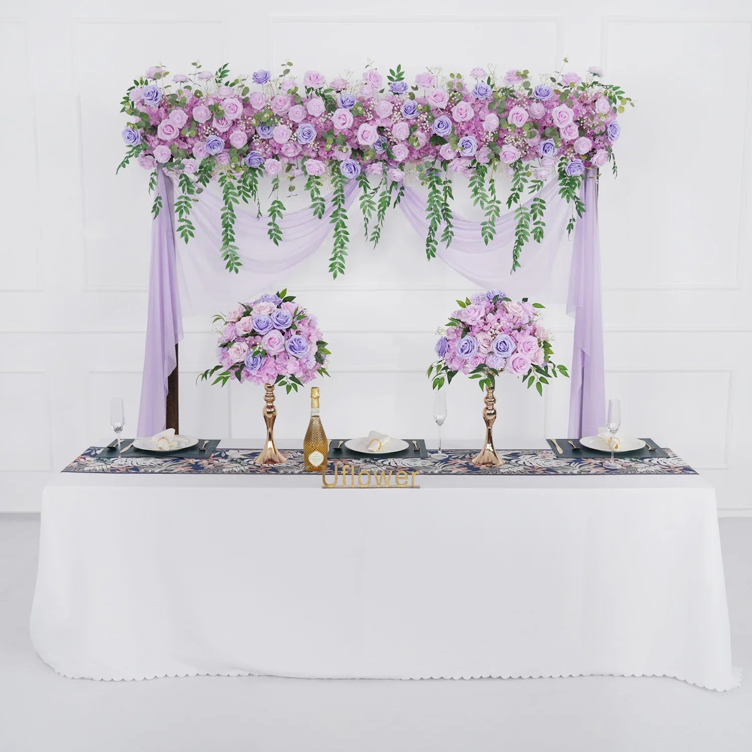 Uflower Purple Rose Backdrop Flower Row Wedding Decor SET80051 - Uflower