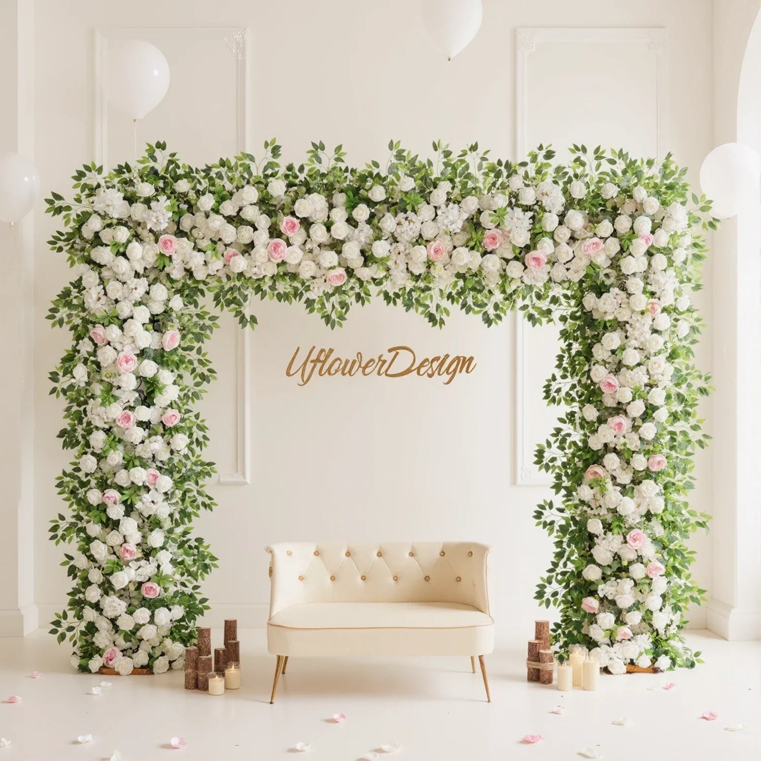 Uflower White Rose Wedding Background Flower Arrangement Arch Decoration SET80002-01 - Uflower