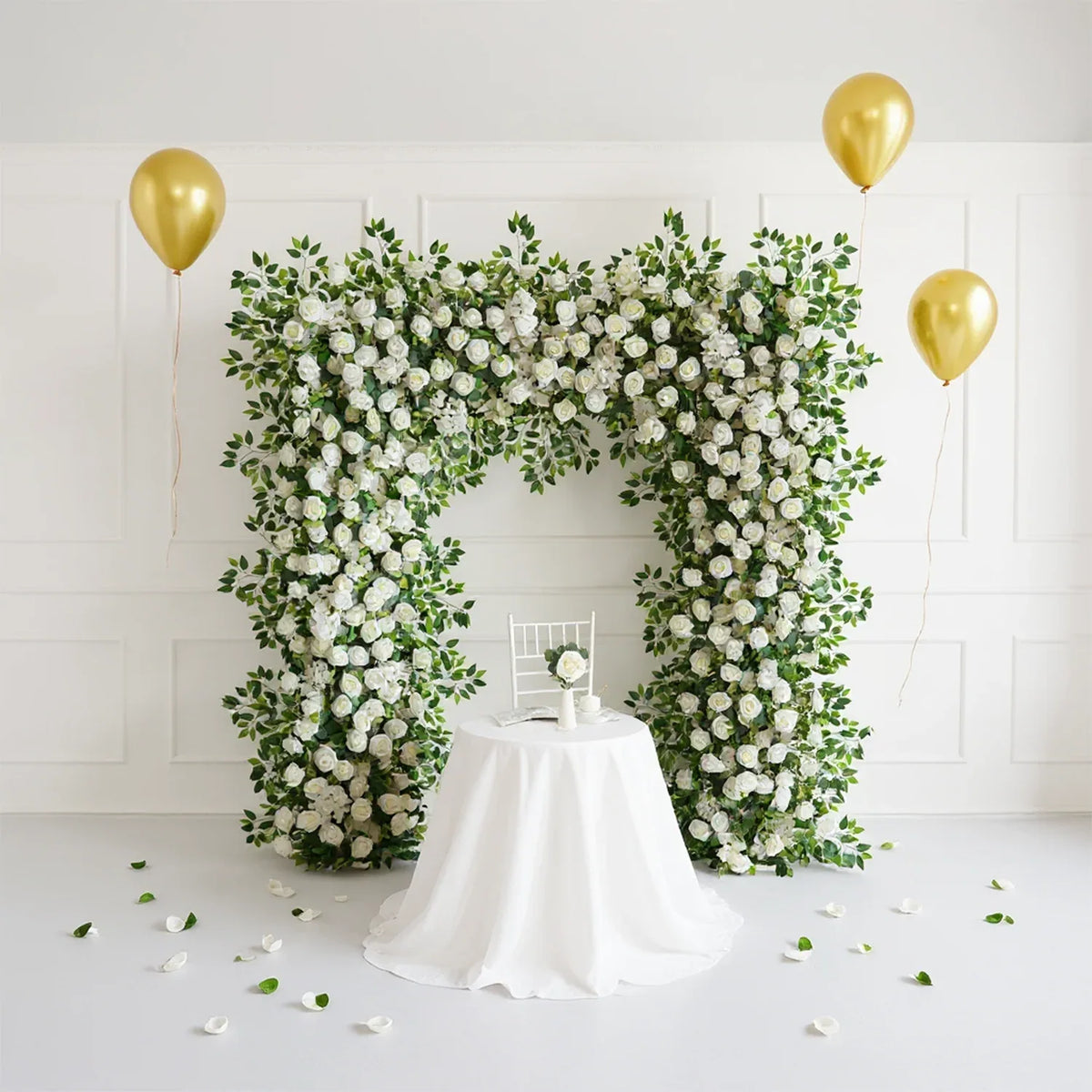 Uflower White Rose Green Leaf Ficus Leaf Square Floral Arches SET80002 - Uflower