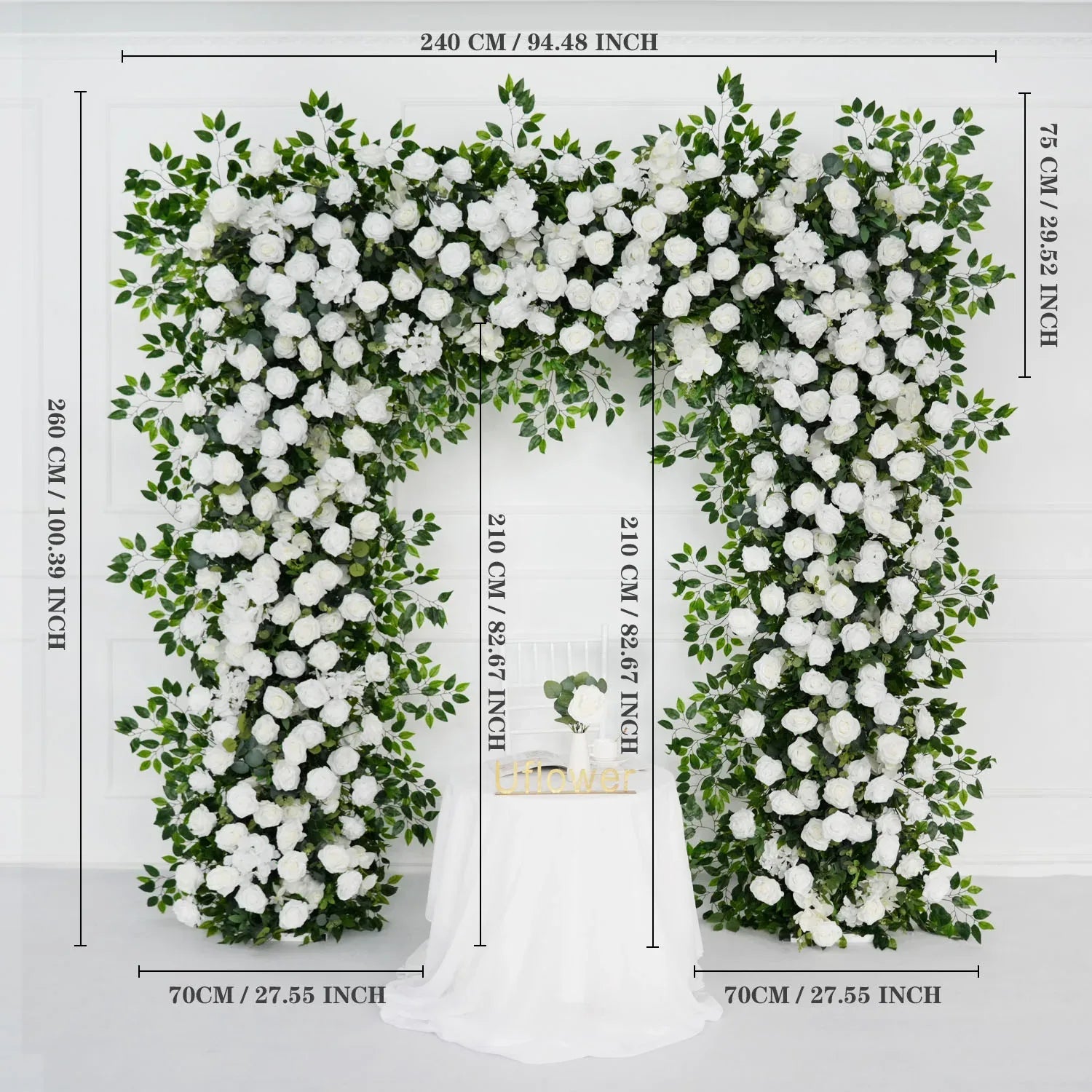 Uflower White Rose Green Leaf Ficus Leaf Square Floral Arches SET80002 - Uflower