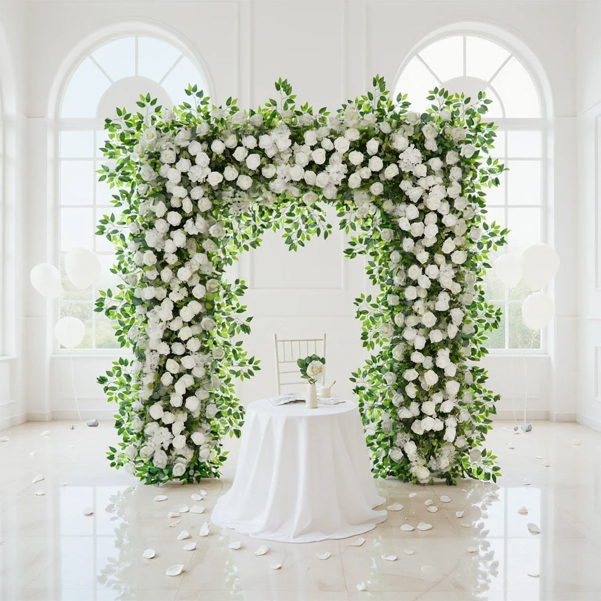 Uflower White Rose Green Leaf Ficus Leaf Square Floral Arches SET80002 - Uflower