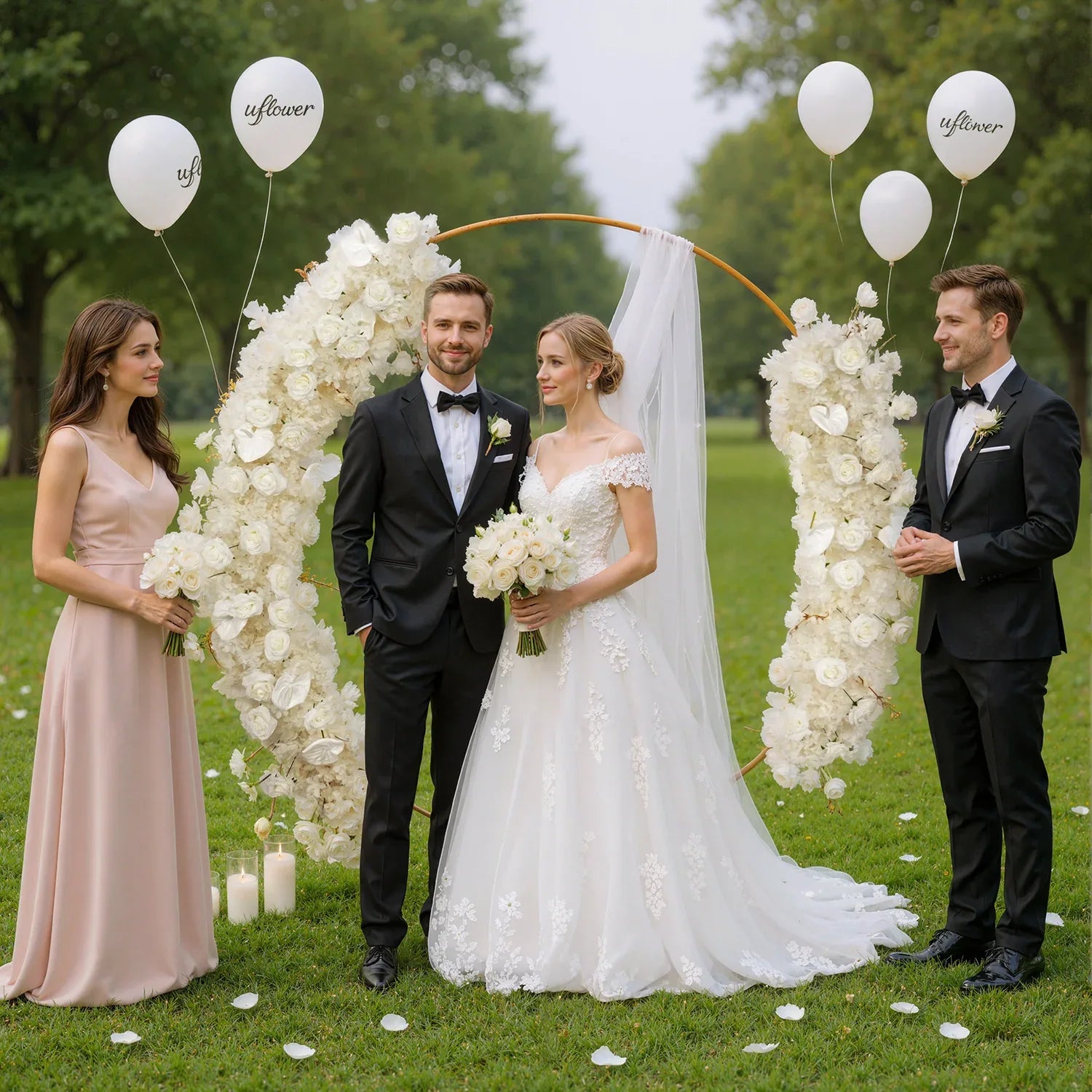 Uflower Artificial White Row Rose Cherry Blossom Set SET80005 - Uflower